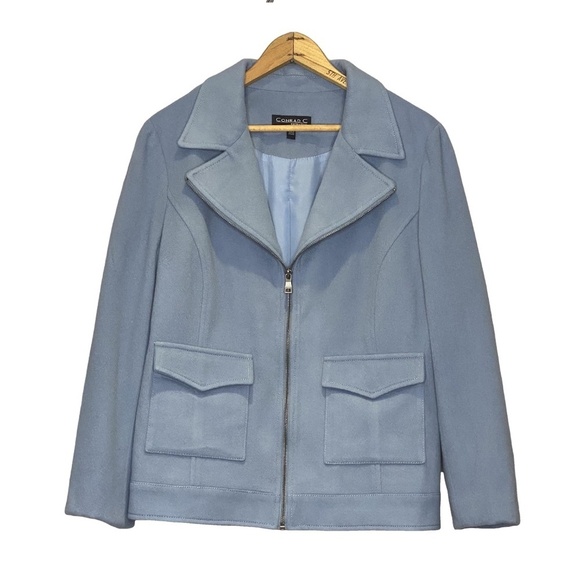 CONRAD C COLLECTION Powder Blue Wool Cashmere Zip Up Quiet Luxury Jacket 12 EUC - Picture 1 of 13